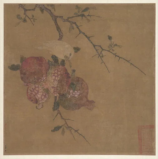明/清 佚名 傳馬麟 石榴白鳥圖 冊頁 |Pomegranates after Ma Lin
