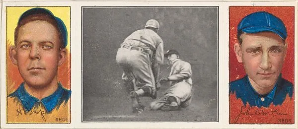 "Carrigan Blocks His Man," with John R. McLean and Harry L. Gaspar, from the series Hassan Triple Folders (T202) — Hassan Cigarettes
