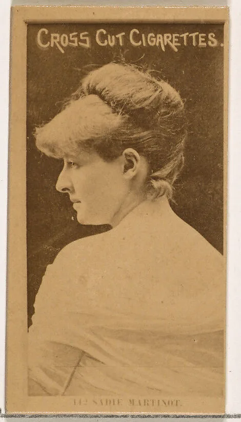 Card Number 142, Miss Sadie Martinot, from the Actors and Actresses series (N145-2) issued by Duke Sons & Co. to promote Cross Cut Cigarettes — W. Duke, Sons & Co.