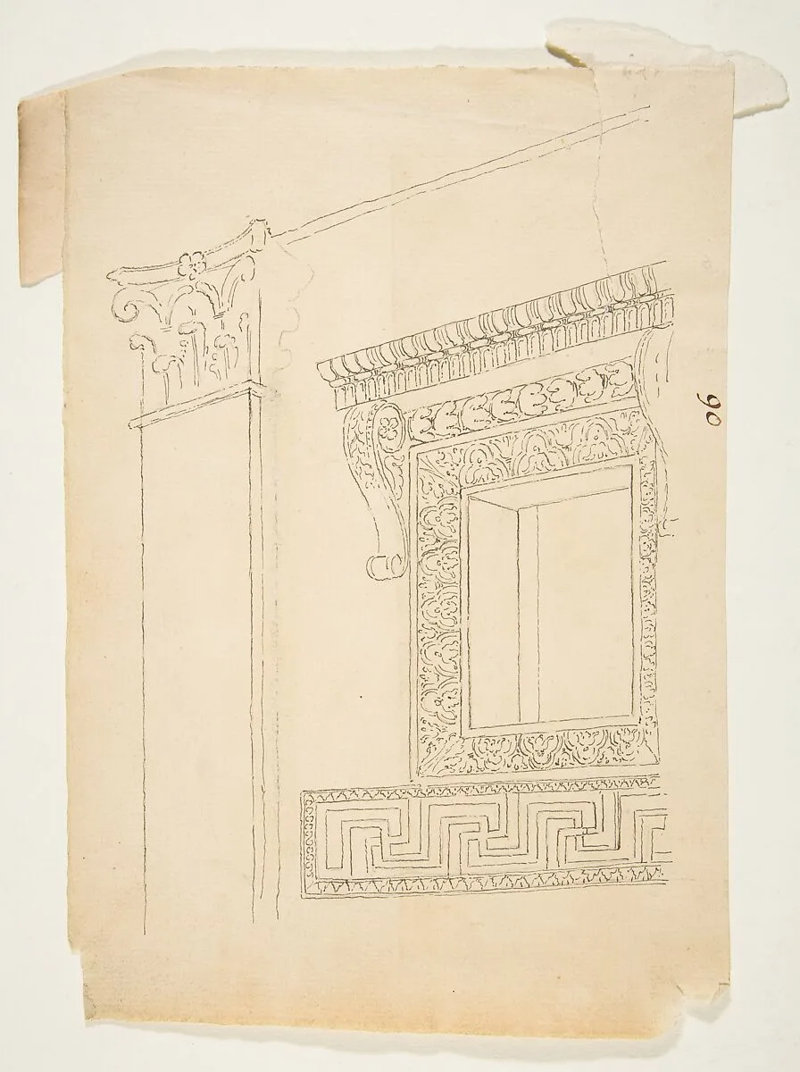 Drawing After an Architectural Fragment with a Corinthian pilaster — Anonymous, French, 19th century