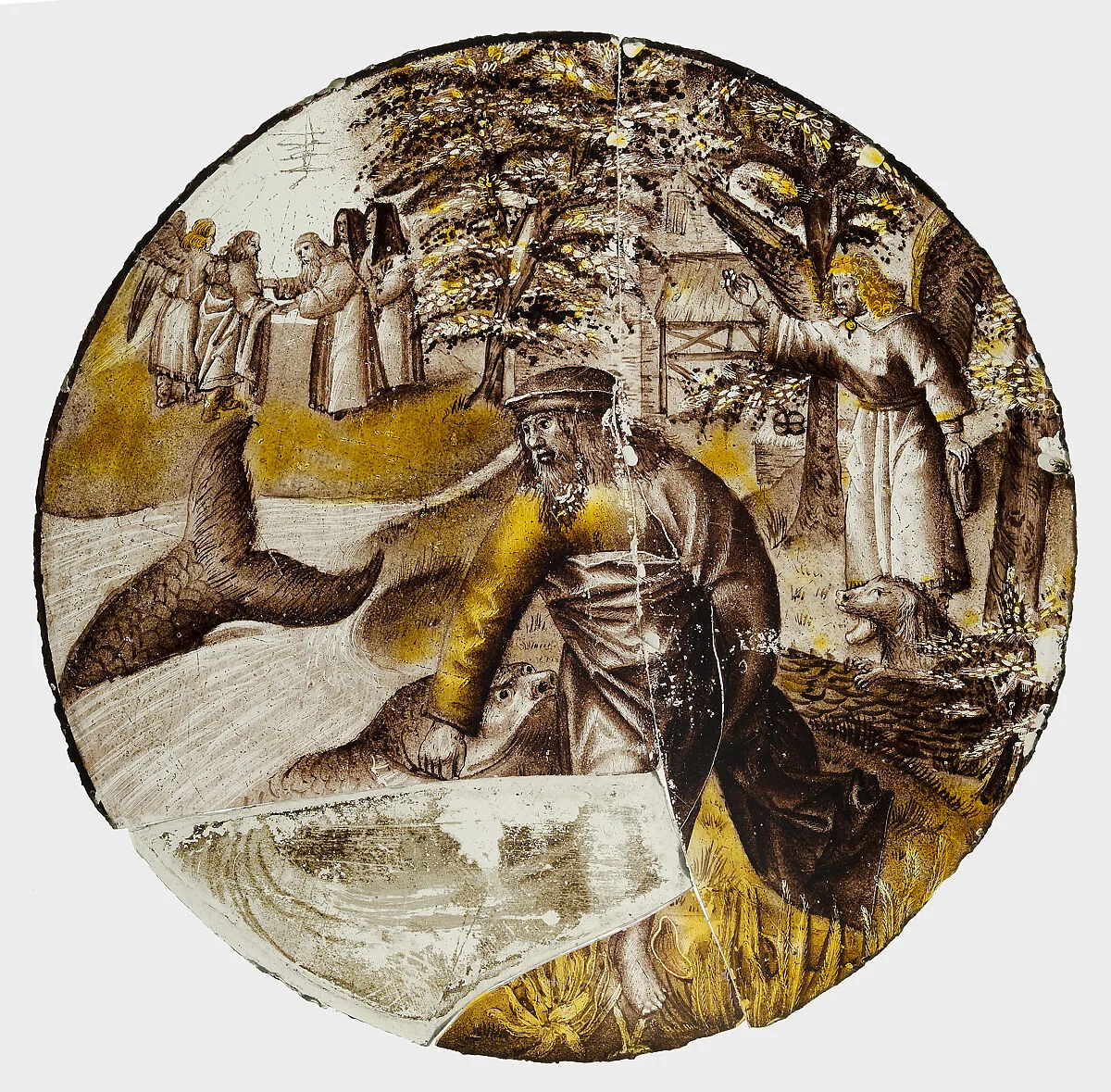 Roundel with Tobias Drawing the Fish from the Water — Unknown