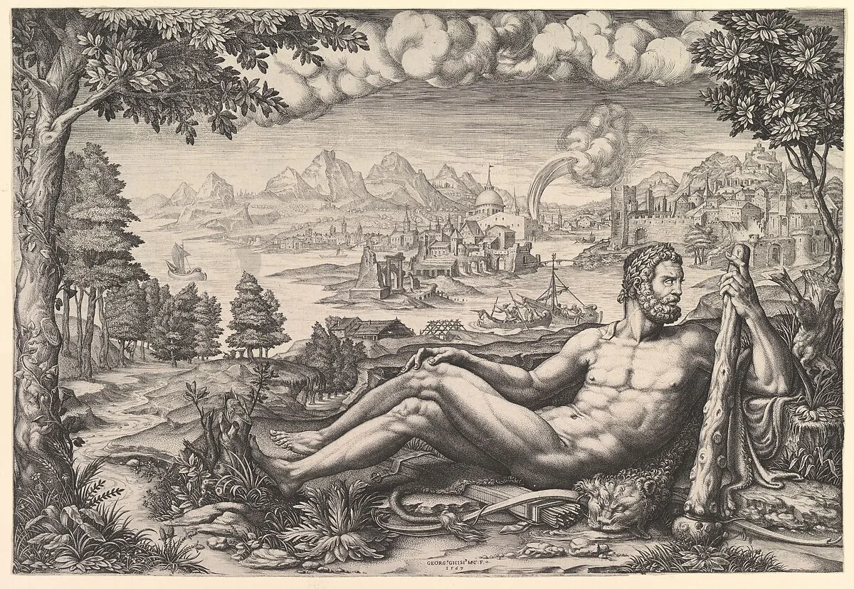 Hercules Resting from His Labors — Giorgio Ghisi|Giulio Romano