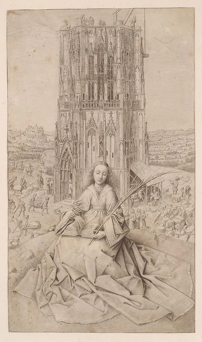 Saint Barbara, Seated Before her Tower — Cornelis van Noorde|Jan van Eyck