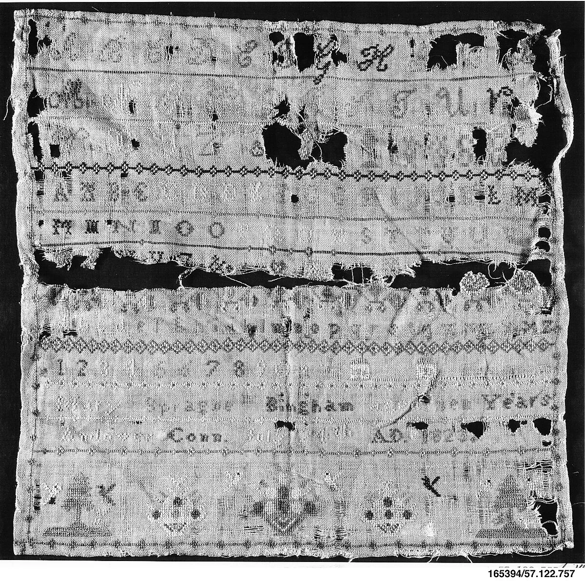 Embroidered sampler — Mary Sprague Bingham