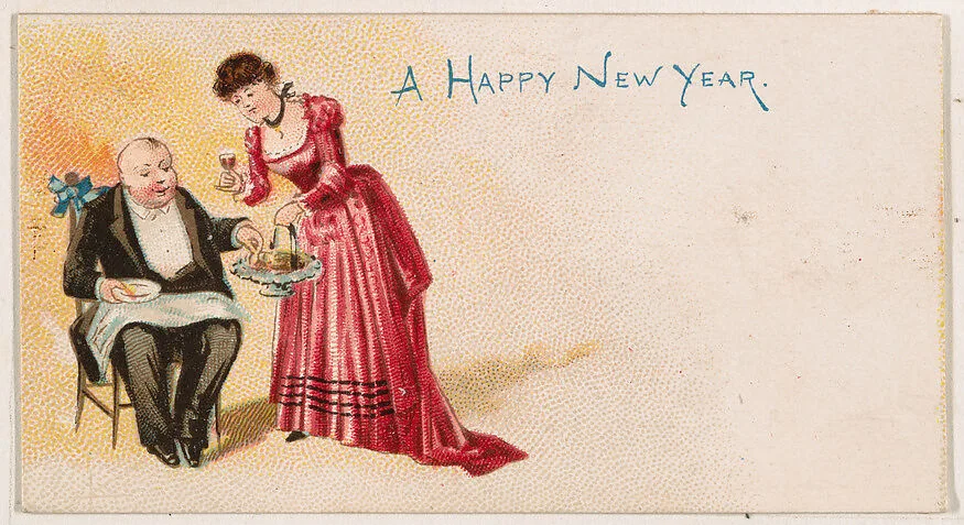 A Happy New Year, from the New Years 1890 series (N227) issued by Kinney Bros. — Kinney Brothers Tobacco Company