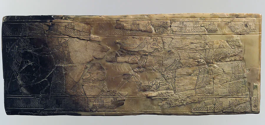 Plaque with robed priests leading animals — Unknown
