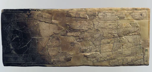 Plaque with robed priests leading animals