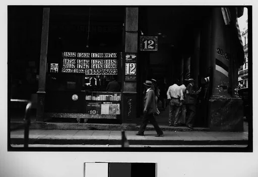 [Street Scene in Front of Lottery Ticket Shop, Havana]