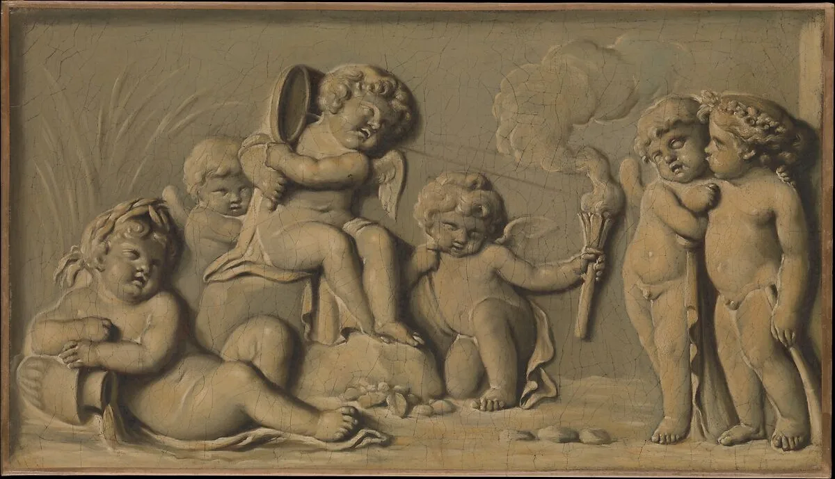 Amorini at play (one of a pair) — Piat Joseph Sauvage