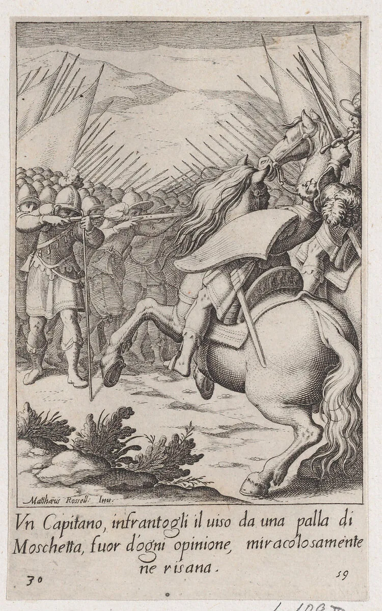 The Captain, from Scelta d'Alcuni Miracoli e Grazie della Santissima Nunziata di Firenze (Selection of Some Miracles and Graces that Occurred in the Church of the Annunziata in Florence) — Jacques Callot|Matteo Rosselli