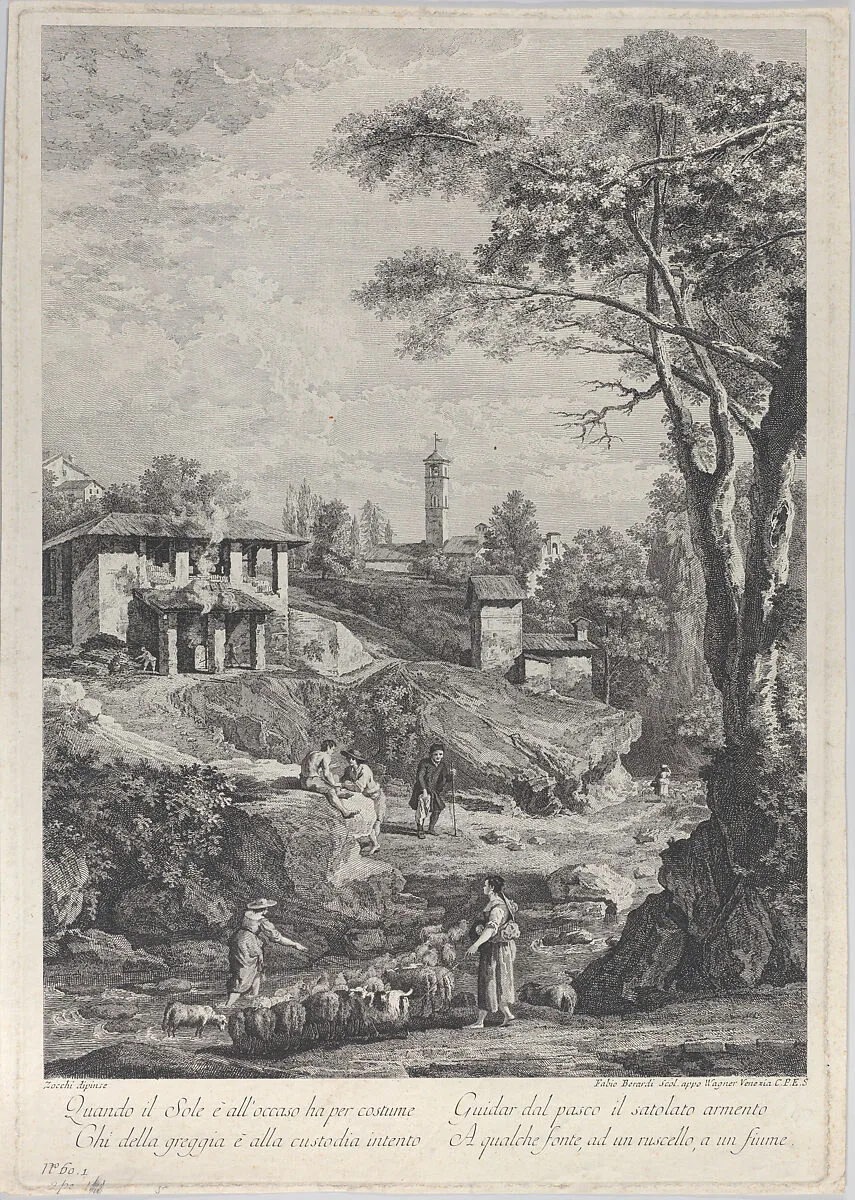 Landscape with shepherds, houses and a tower in the distance — Fabio Berardi|Giuseppe Zocchi|Joseph Wagner