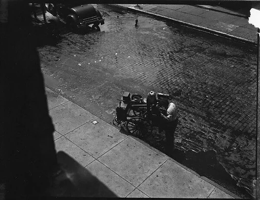[Knife Sharpener on Ninety-Second Street, From Above, New York City]