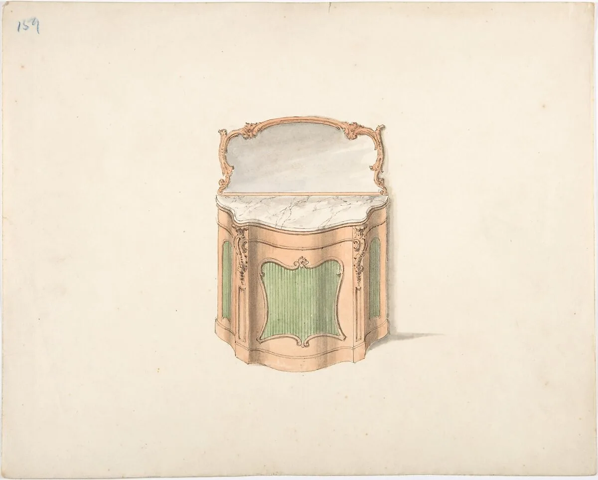 Design for a Dressing Cabinet with Marble Top and Mirror — Anonymous, British, 19th century