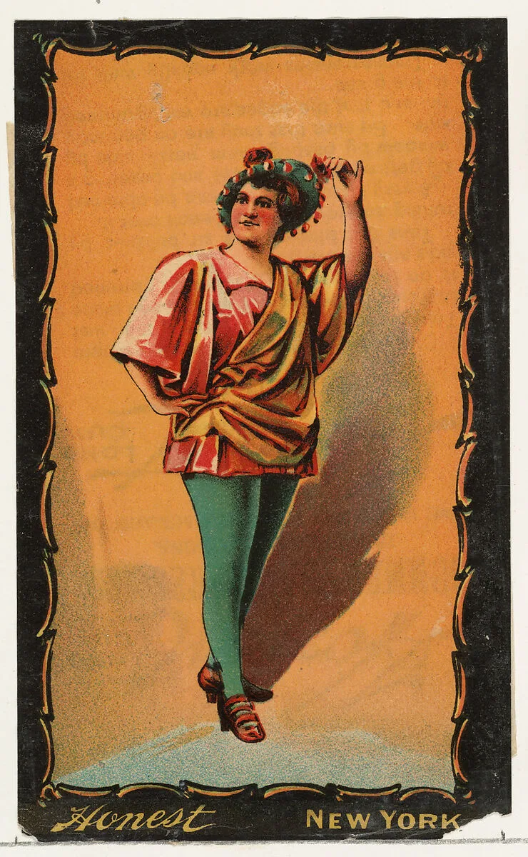 Actress standing with hand on hip, from the Transparencies series (N137) issued by W. Duke, Sons & Co. to promote Honest Long Cut Tobacco — W. Duke, Sons & Co.