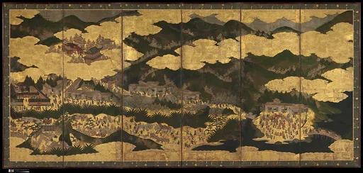 厳島吉野花見図屏風|Cherry Blossom Viewing at Itsukushima and Yoshino