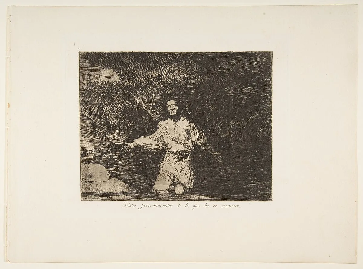 Plate1 from "The Disasters of War" (Los Desastres de la Guerra): 'Sad foreboding of what is going to happen' (Tristes presentimientos de lo que ha de acontecer) — Goya (Francisco de Goya y Lucientes)
