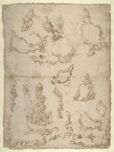Studies for Figural Groups and Ornament (recto); Design for a Baptismal Font (verso)