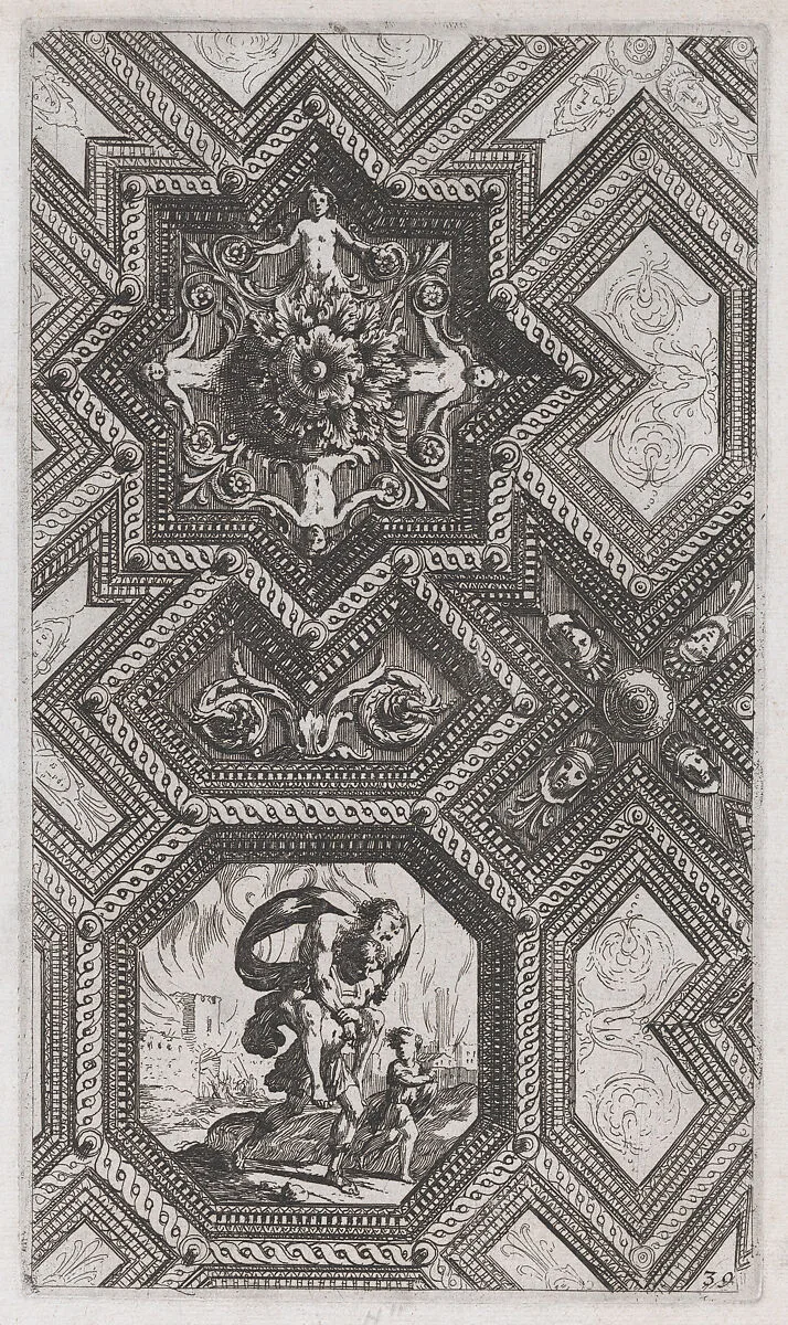 Ceiling Design, plate 39 from "Curieuses recherches de plusieurs beaus morceaus d'ornemens antiques et modernes..." — Jacques LePautre|Adam Philippon