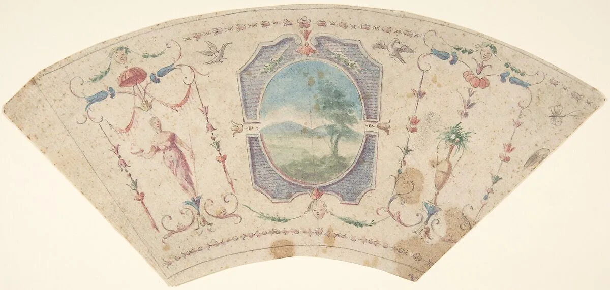 Semi-Circular Design with Grotesques and a Central Medaillon containing a Landscape — Giovanni Larciani ("Master of the Kress Landscapes")