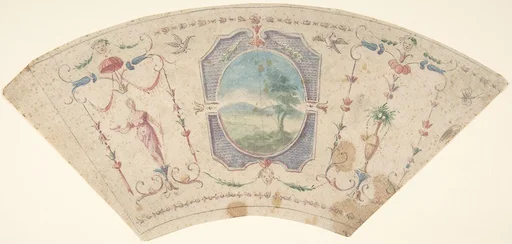 Semi-Circular Design with Grotesques and a Central Medaillon containing a Landscape