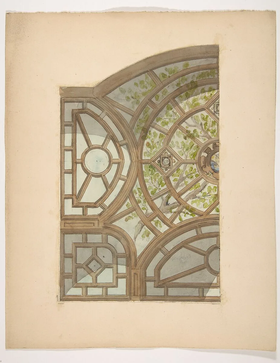Design for one section of a ceiling painted with trees and lattices — Jules-Edmond-Charles Lachaise|Eugène-Pierre Gourdet