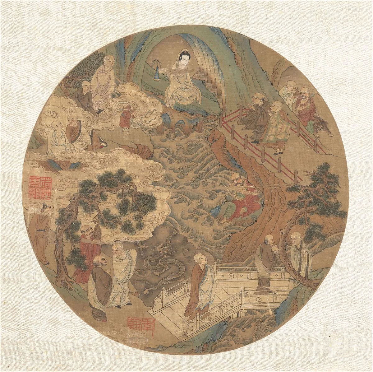 明 佚名 觀音羅漢圖 扇|Guanyin and the sixteen luohans — Unidentified artist