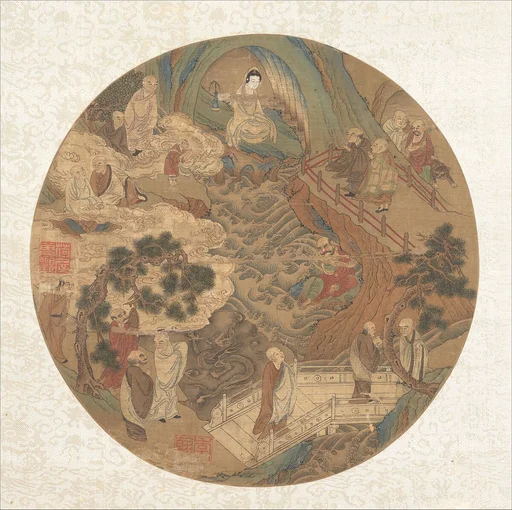 明 佚名 觀音羅漢圖 扇|Guanyin and the sixteen luohans