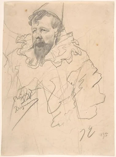 Self-Portrait in Clown Costume; Verso: Sketches of the Torsos of Five Nude Women with their Arms Extended