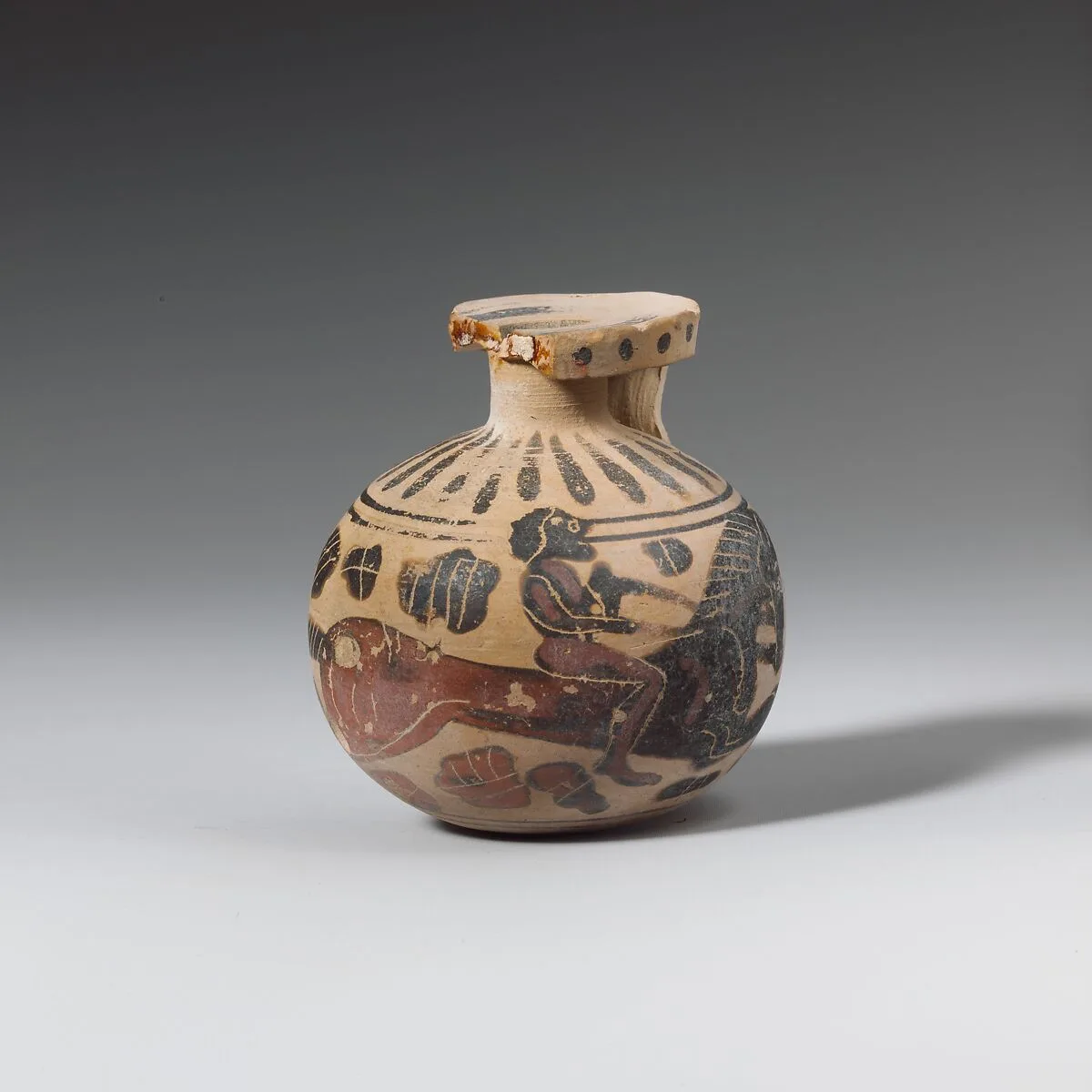 Terracotta aryballos (oil flask) — Kaeppeli Painter
