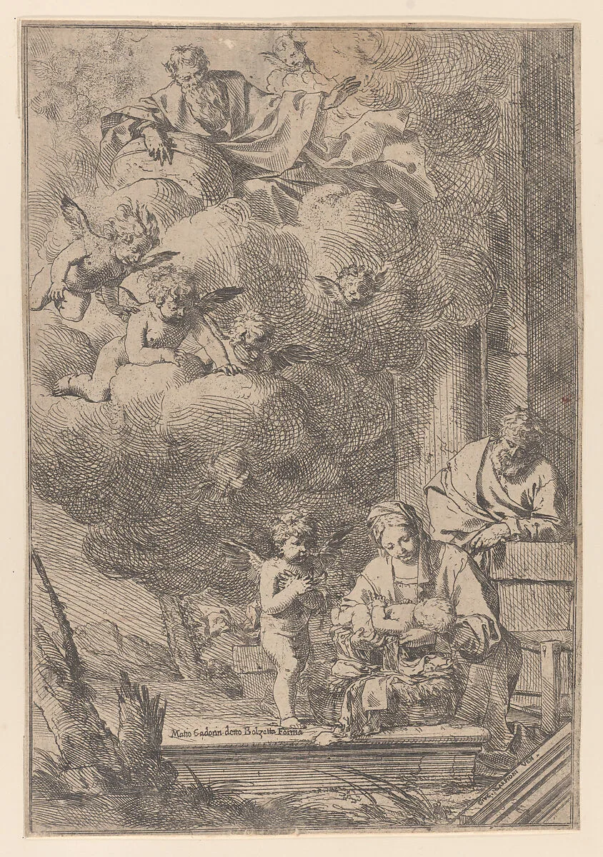The Holy Family with the Virgin holding Christ over the cradle — Giulio Carpioni|Matteo Cadorin