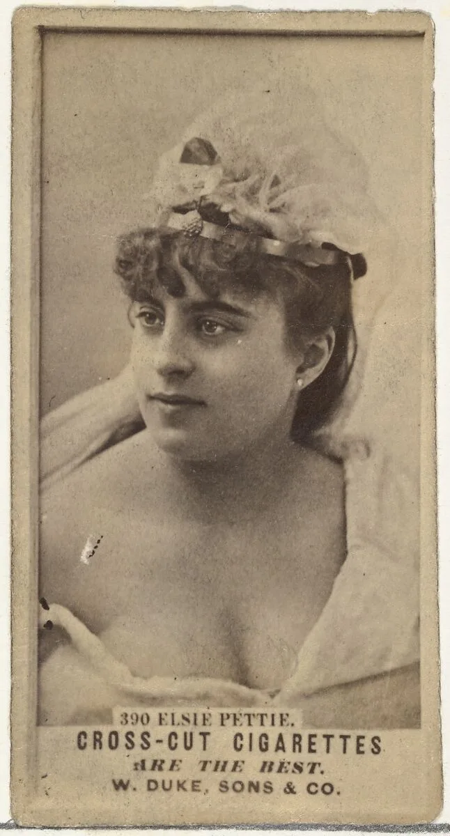 Card Number 390, Elsie Pettie, from the Actors and Actresses series (N145-3) issued by Duke Sons & Co. to promote Cross Cut Cigarettes — W. Duke, Sons & Co.