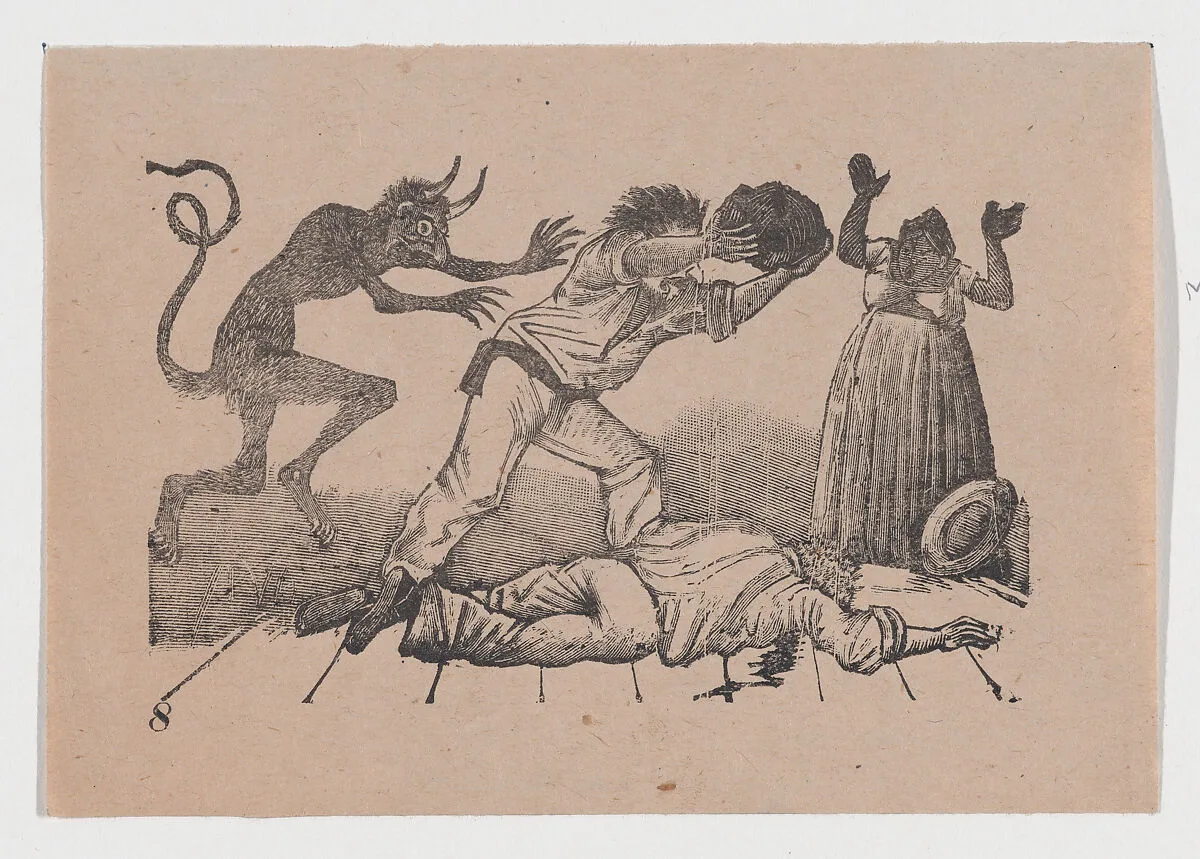 Plate 8: a man murdering another with a rock — José Guadalupe Posada