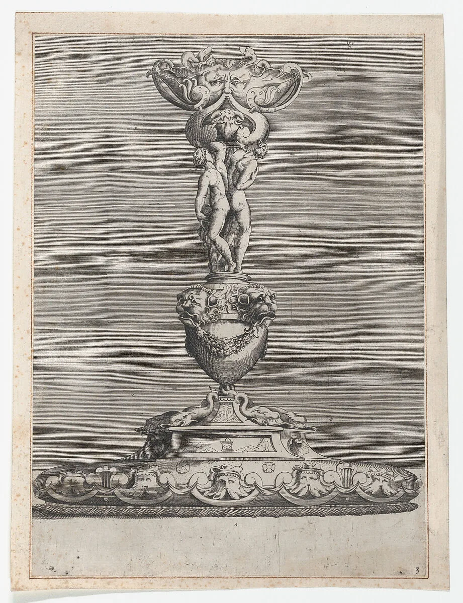 Candlestick with Two Ignudi on Top of a Vase with Lion Heads — Anonymous, Italian, 16th century|Enea Vico|Antonio Salamanca