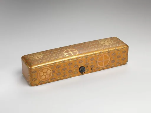 松竹梅家紋散し蒔絵文箱|Letter Box with Pine, Bamboo, Plum Blossom, and Family Crests