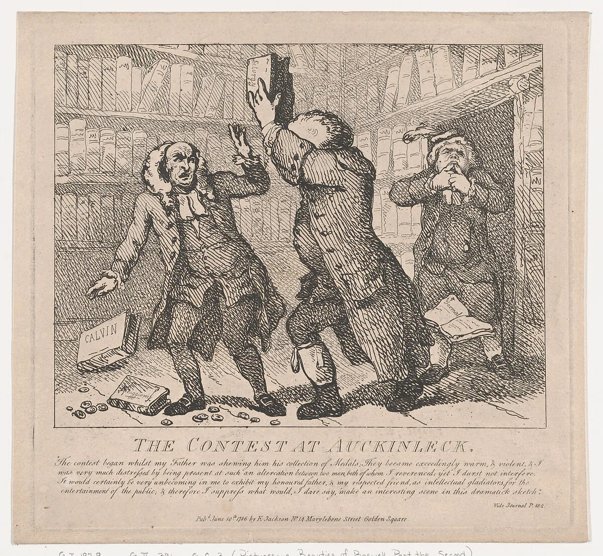 The Contest at Auckinleck (Picturesque Beauties of Boswell, Part the Second) — Thomas Rowlandson|Elizabeth Jackson|Samuel Collings|Samuel Johnson|James Boswell