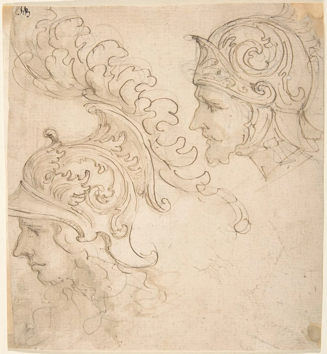 Two Studies for Helmet Designs Presented En Profil — Giovanni Battista Foggini