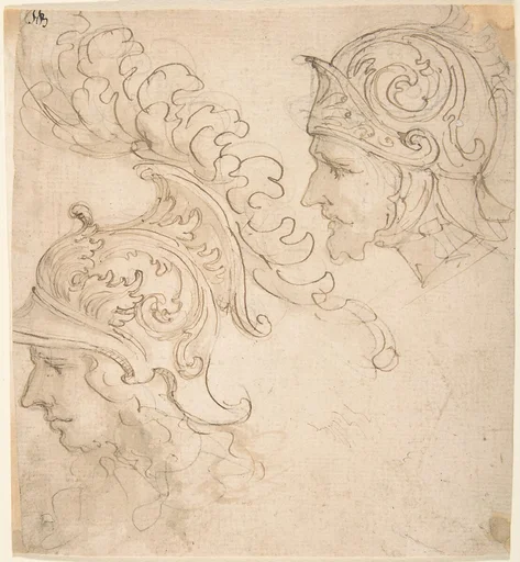 Two Studies for Helmet Designs Presented En Profil