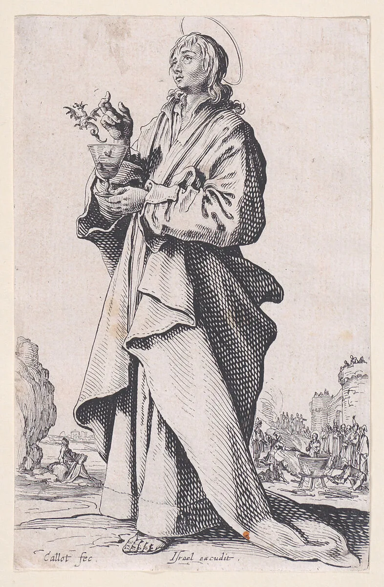St. John the Evangelist, from Les Grands Apôtres Debout, Représentant Le Sauveur, La Bienheureuse Marie et Les Saints Apôtres (The Large Standing Apostles, Representing The Savior, The Blessed Mary and The Apostles) — Jacques Callot|Israël Henriet