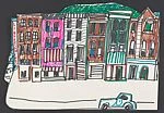 Study for "The Block" [row of buildings, liquor store sign]