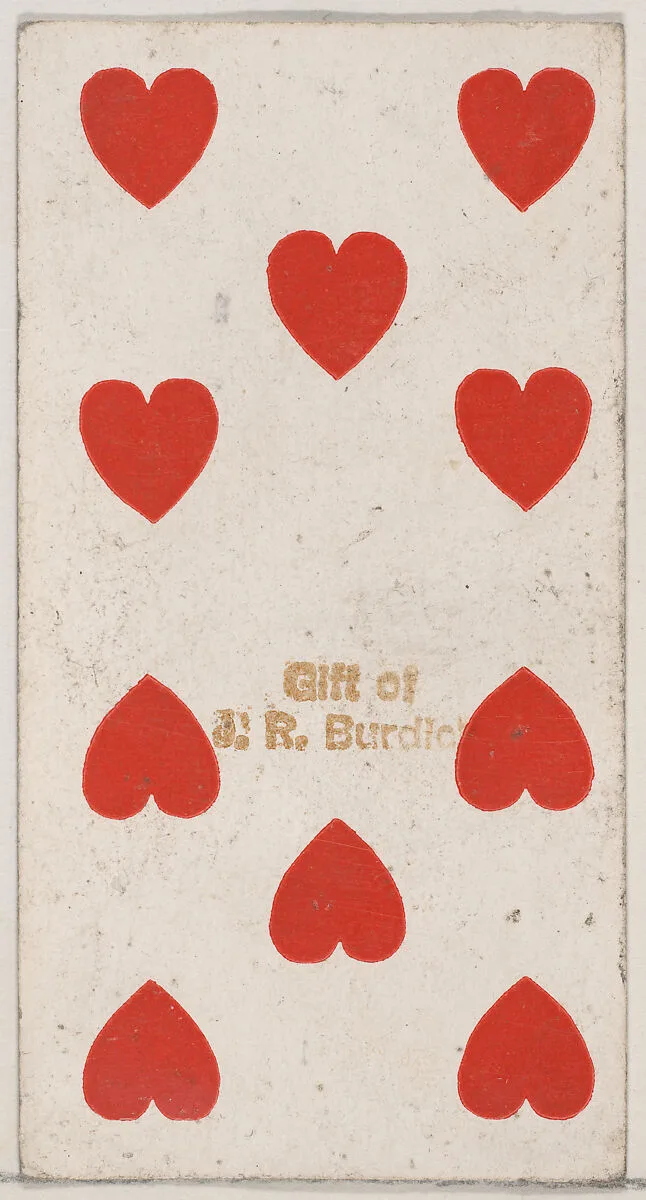 Ten Hearts, from the Playing Cards series (N84) to promote Turkish Cross-Cut Cigarettes for W. Duke, Sons and Co. — W. Duke, Sons & Co.