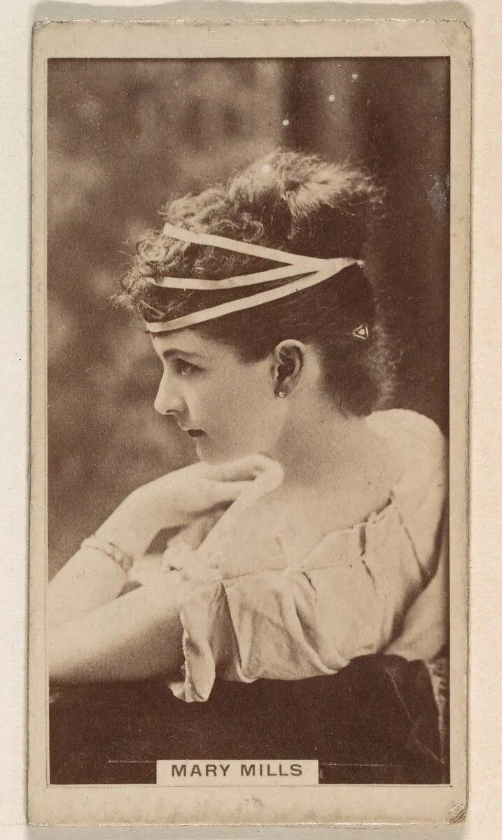 Mary Mills, from the Actresses series (N245) issued by Kinney Brothers to promote Sweet Caporal Cigarettes — Kinney Brothers Tobacco Company