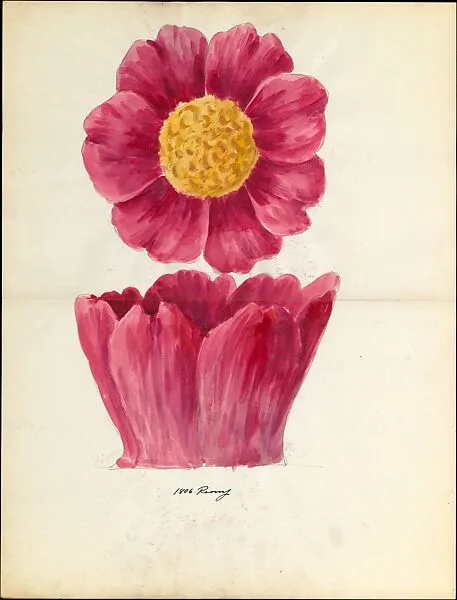 Design drawing of peony blossom of floral capital from loggia, Laurelton Hall — Lenox, Incorporated