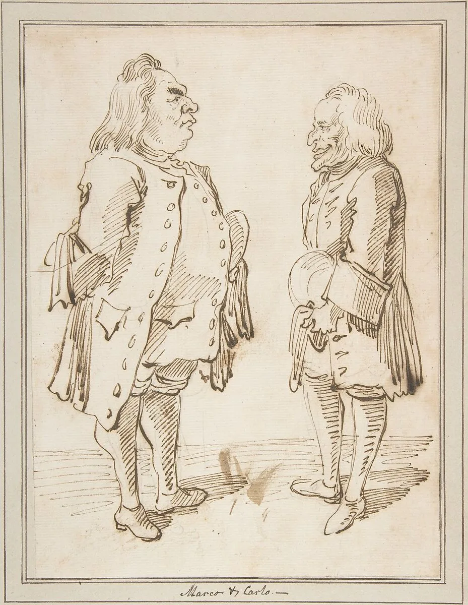 Marco and Carlo: Caricature of Two Men Standing Face to Face — Pier Leone Ghezzi