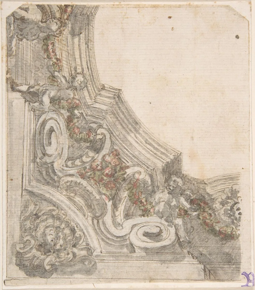Design for the Decoration of the Corner of a Ceiling — Anonymous, Italian, 17th century