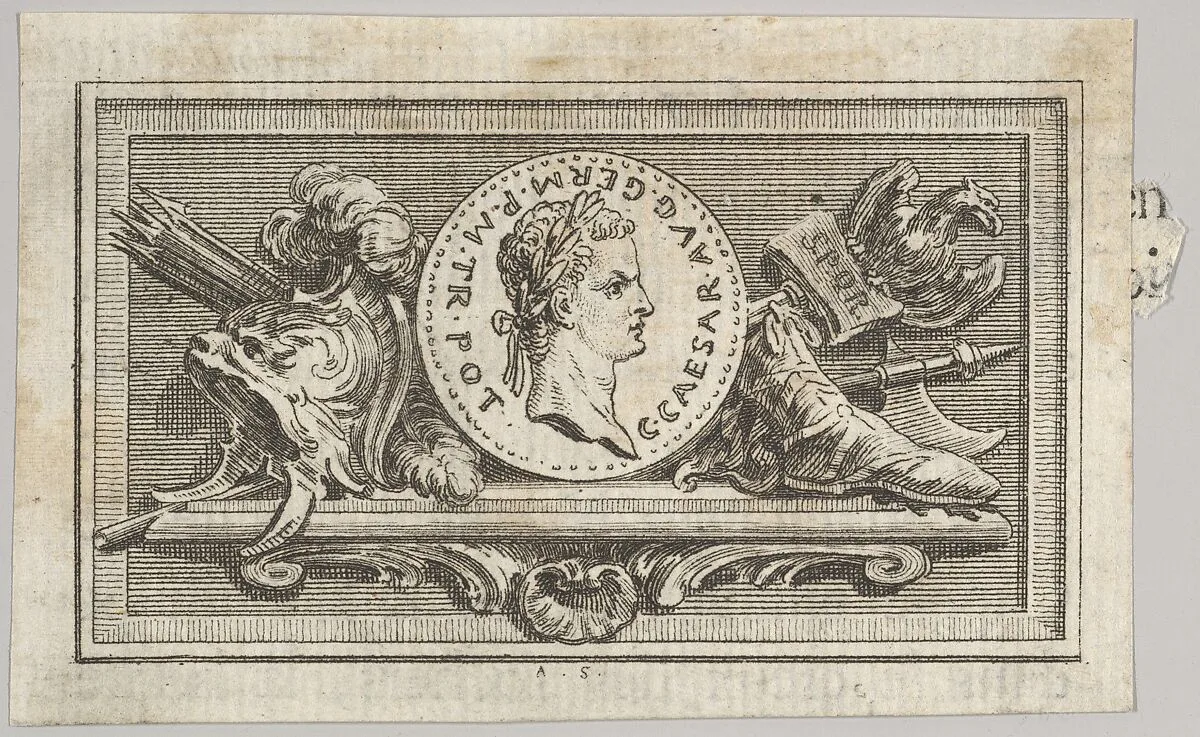 Medal with Portrait of Caligula in the 6th Book, from Tibère ou les six premiers livres es Annales de Tacite Traduits par M. l'abbé de la Bléterie Professeur d'Eloquence au Collège Royal et de l'Académie Royale des Inscriptions et Belles-lettres. A Paris de l'Imprimerie Royale — Augustin de Saint-Aubin|L'Imprimerie Royale