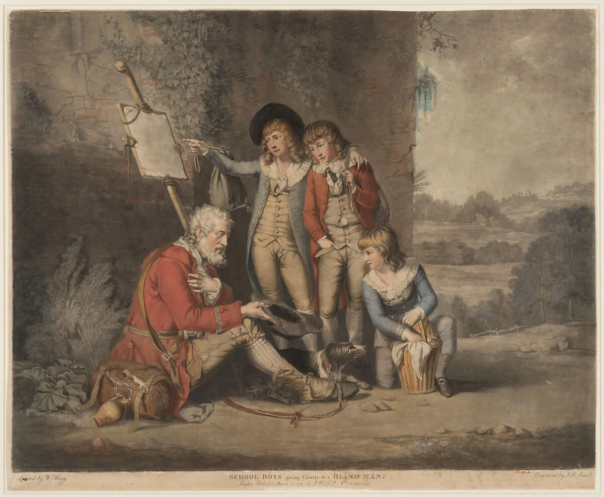 Schoolboys Giving Charity to a Blind Man — William Redmore Bigg|James Birchall|John Raphael Smith