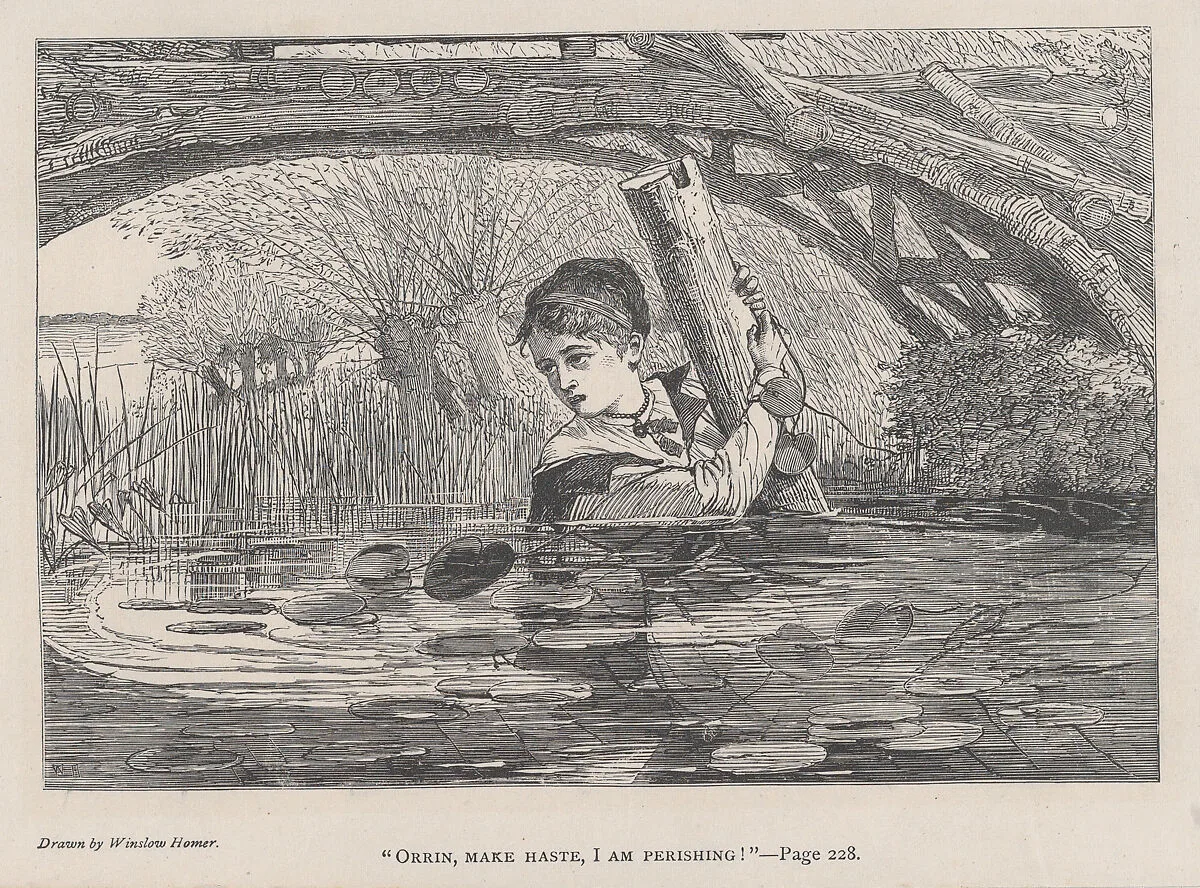 "Orrin, Make Haste, I Am Perishing!" (The Galaxy, An Illustrated Magazine of Entertaining Reading, Vol. VI) — Winslow Homer