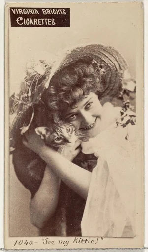 Card 1040, "See my Kittie!", from the Actors and Actresses series (N45, Type 2) for Virginia Brights Cigarettes
