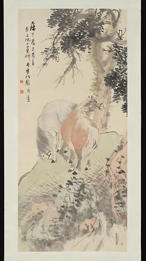近代  倪田  雙馬圖  軸|Two Horses