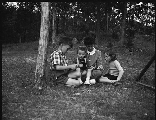 [Emily Workum and Her Children on Lawn, Bedford Village, New York]